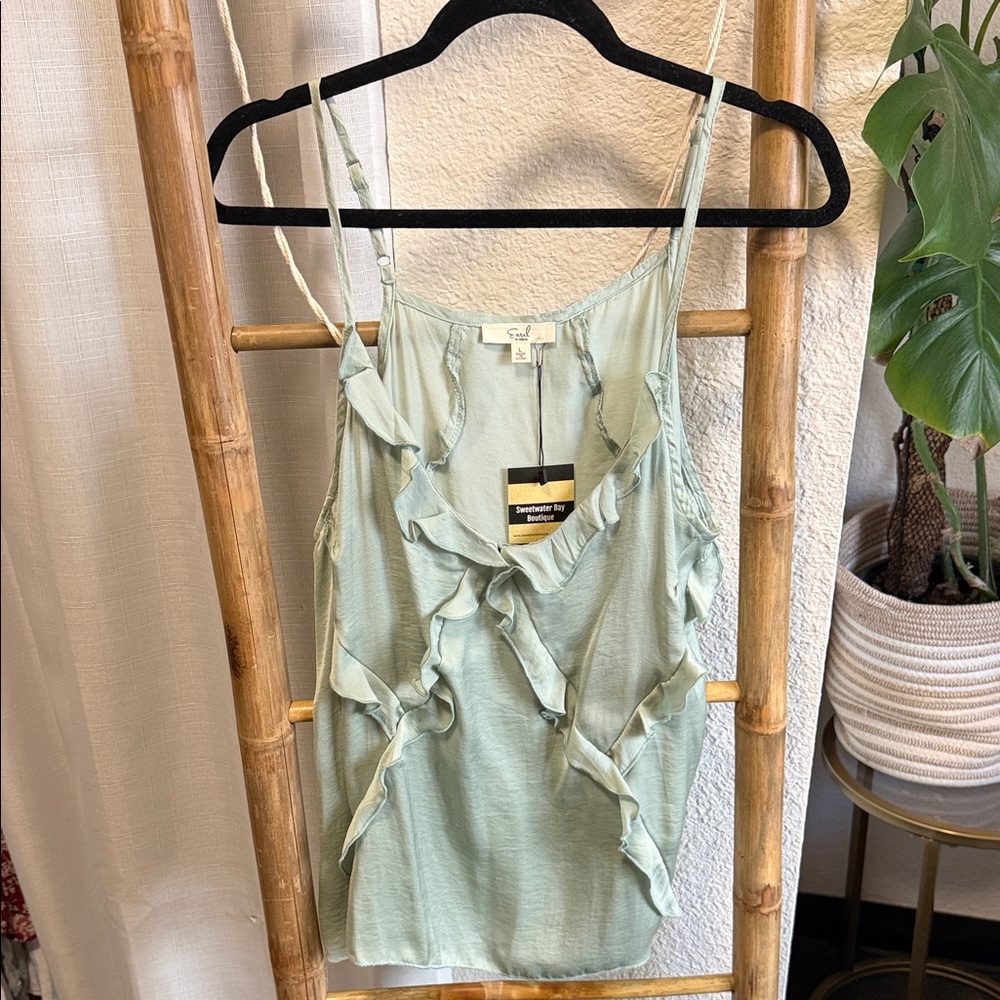 Boutique Ruffled Mint Green Top